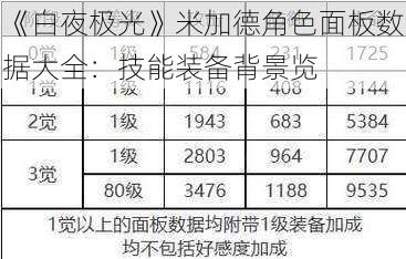 《白夜极光》米加德角色面板数据大全：技能装备背景览