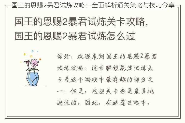 国王的恩赐2暴君试炼攻略：全面解析通关策略与技巧分享